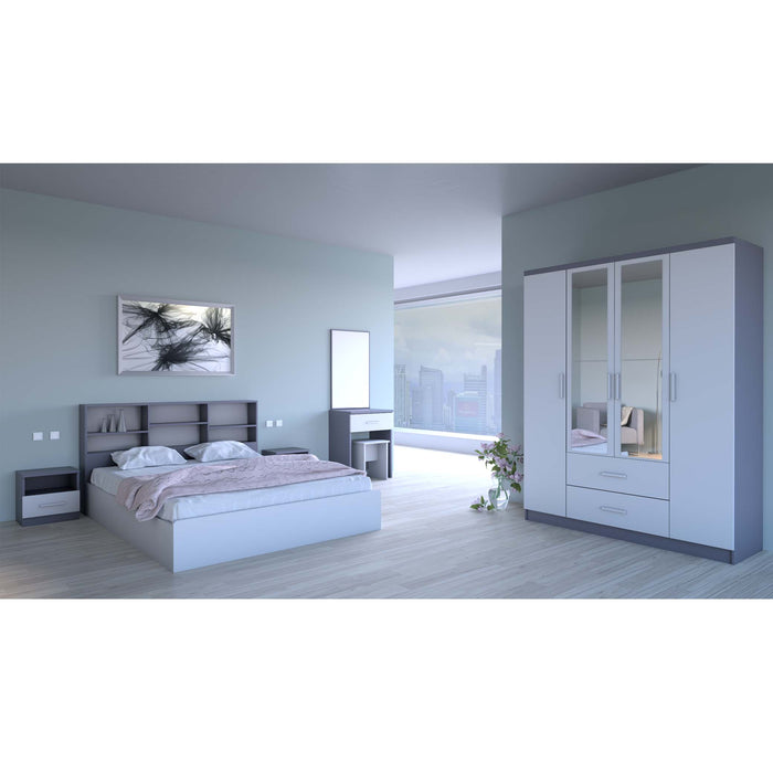 ORC Bedroom Set QUEEN w/4D Wardrobe Grey White