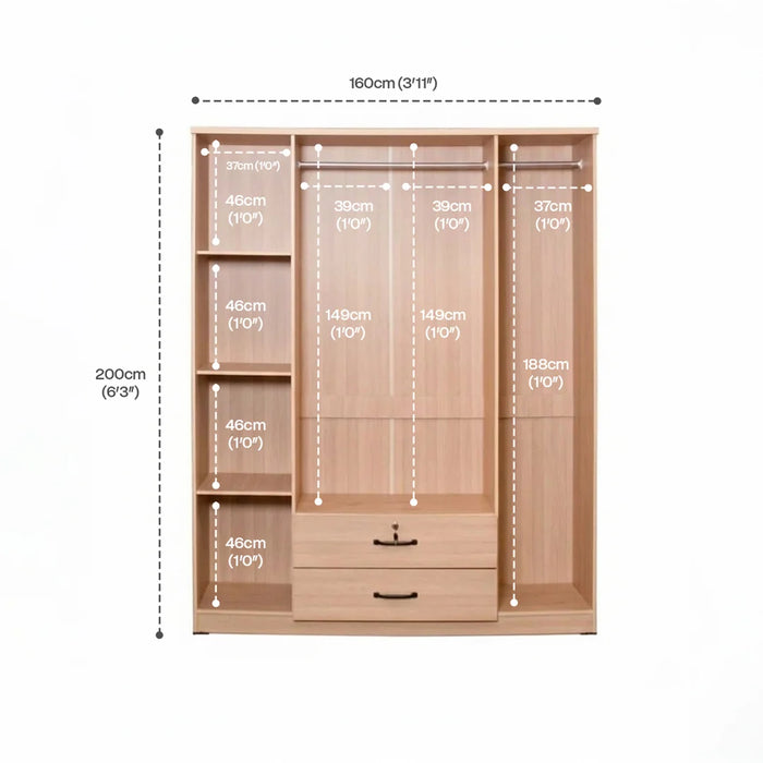 ORC Bedroom Set QUEEN w/4D Wardrobe Winter Maple