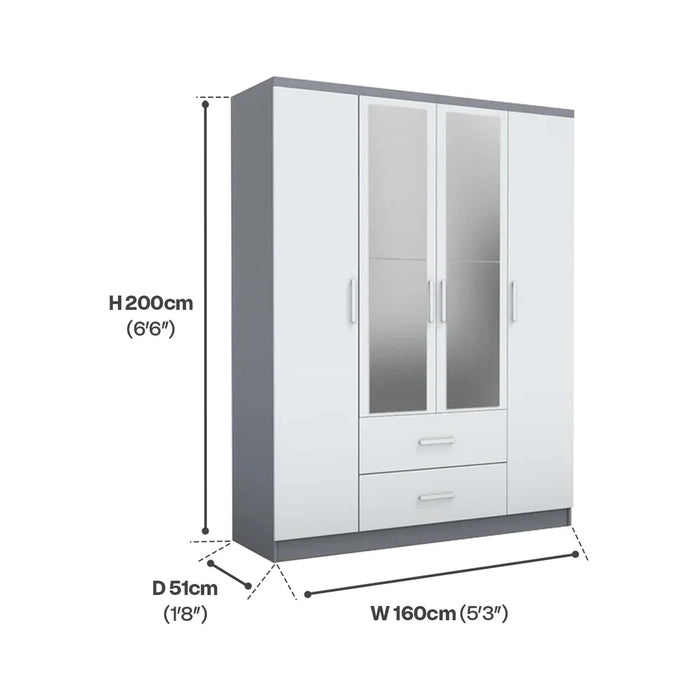 ORC Bedroom Set QUEEN w/4D Wardrobe Grey White
