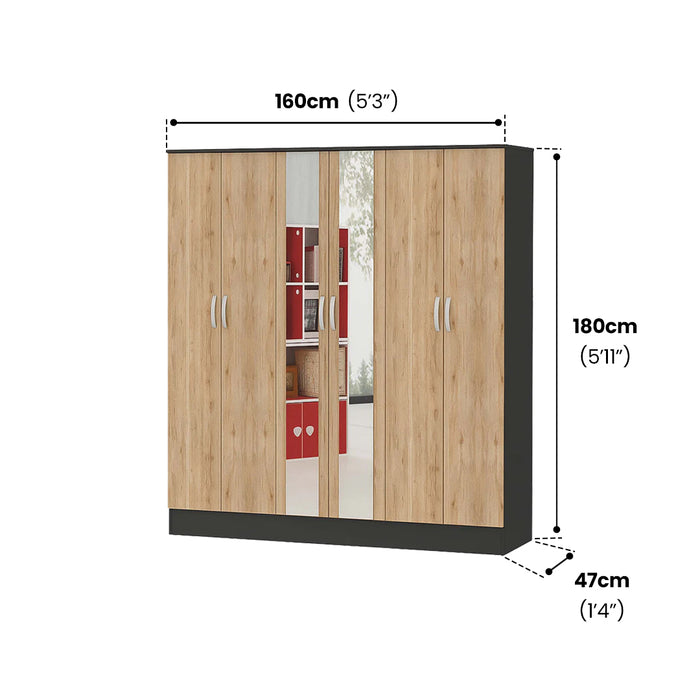 FZ Wardrobe 6 Door 12_0075 - Oak-Grey